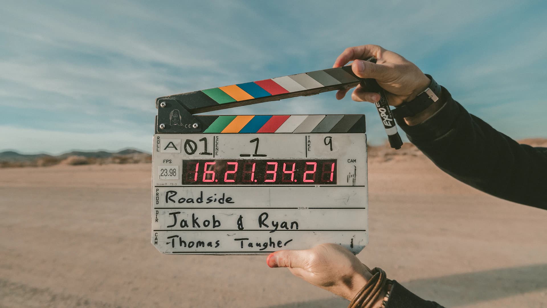 Film production slate prepared for a media shoot